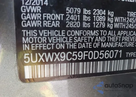 2015 BMW X3 xDrive28I из США, поврежденный, VIN 5UXWX9C59F0D56071